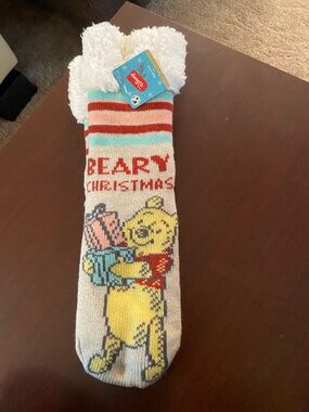 Disney Winnie the Pooh Striped Slipper Socks in Cream, Teal, Red and Pink